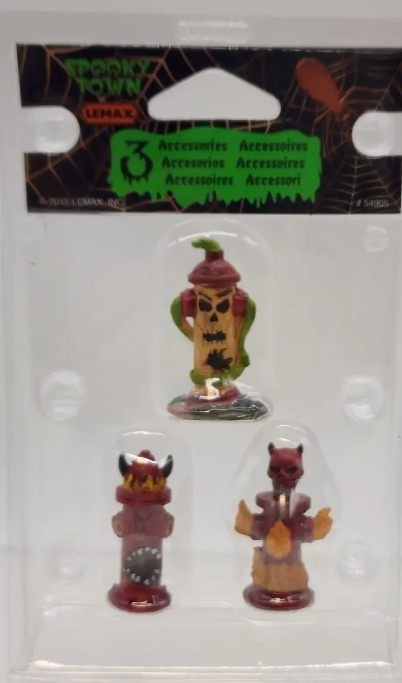 LEMAX SPOOKY TOWN HELLFIRE HYDRANTS, SET OF 3 - ITEM # 54905 NIP - RETIRED